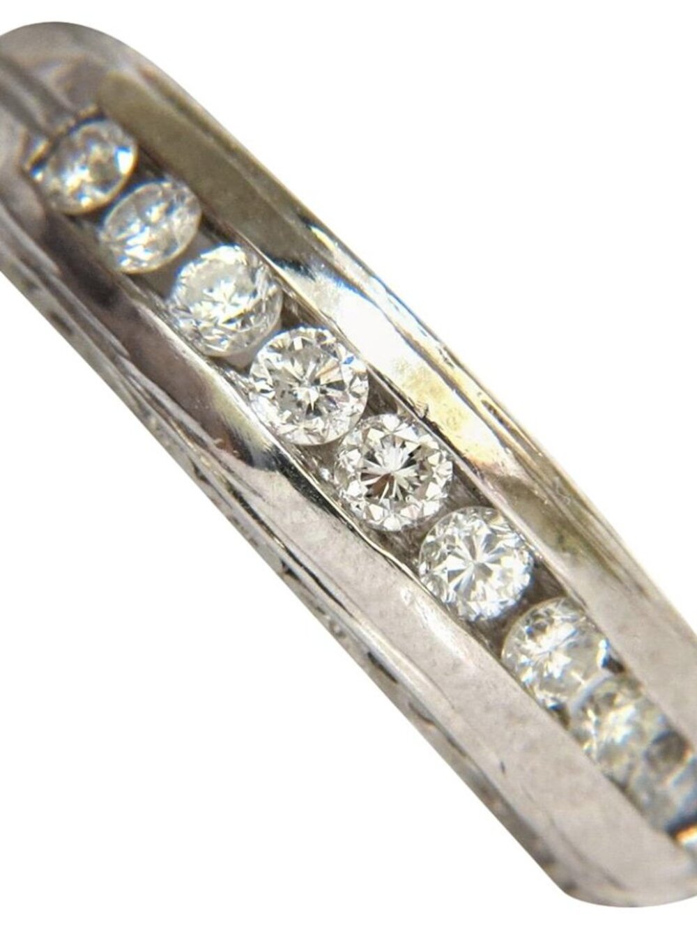 .35ct. NATURAL DIAMONDS CHANNEL DECO GILT ETCHED SCALING SHANK RING PLATINUM*